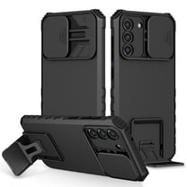 ELEHOLD Slim Case for Samsung  Galaxy S23 6.1" with Camera Lens Protector Built-in Hidden Kickstand Full Body Protective Shockproof Hybrid Case for Samsung S23,Black