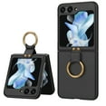 thumbnail image 1 of ELEHOLD Slim Case for Samsung Galaxy Z Flip 5 Case with Built-in Small Front Screen Protector Metal Ring Holder Leather Texture Shockproof Cover for Samsung Z Flip 5 2023,Black, 1 of 10