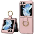 thumbnail image 1 of ELEHOLD Slim Case for Samsung Galaxy Z Flip 5 Case with Built-in Small Front Screen Protector Metal Ring Holder Leather Texture Shockproof Cover for Samsung Z Flip 5 2023,Pink, 1 of 10