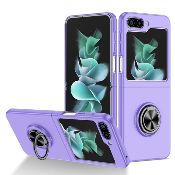 ELEHOLD Slim Case for Samsung Galaxy Z Flip 5 Rugged Case with Metal Ring Holder Kickstand Magnetic Shockproof Durable Case for Samsung Galaxy Z Flip 5,Purple