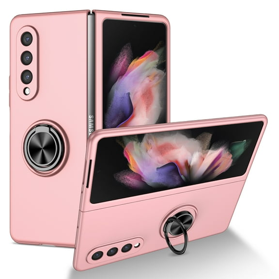 ELEHOLD Slim Case for Samsung Galaxy Z Fold 4 Rugged Case with Metal Ring Holder Kickstand Magnetic Shockproof Durable Case For Samsung Galaxy Z fold 4,Pink