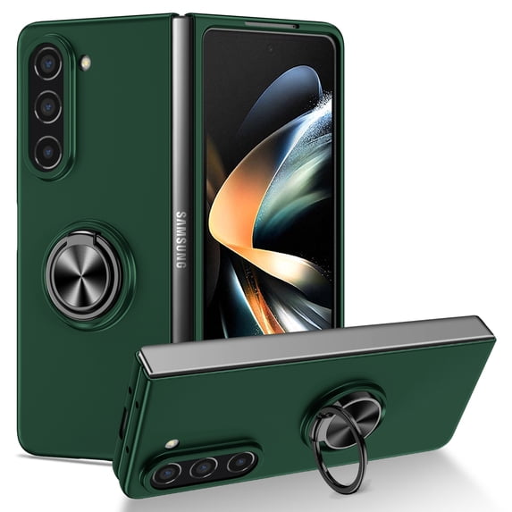 ELEHOLD Slim Case for Samsung Galaxy Z Fold 5 Rugged Case with Metal Ring Holder Kickstand Support Magnetic Car Mount Holder Shockproof Case for Samsung Galaxy Z Fold 5, Darkgreen