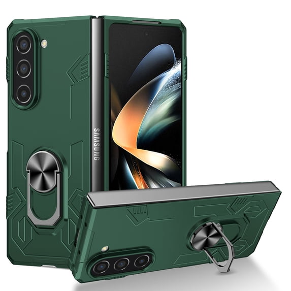 ELEHOLD Slim Case for Samsung Galaxy Z Fold 7 Rugged Case with Metal Ring Holder Kickstand Work with Magnetic Car Mount Holder Shockproof Case for Samsung Galaxy Z Fold 7,Green