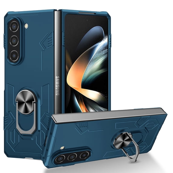 ELEHOLD Slim Case for Samsung Galaxy Z Fold 7 Rugged Case with Metal Ring Holder Kickstand Work with Magnetic Car Mount Holder Shockproof Case for Samsung Galaxy Z Fold 7,Blue