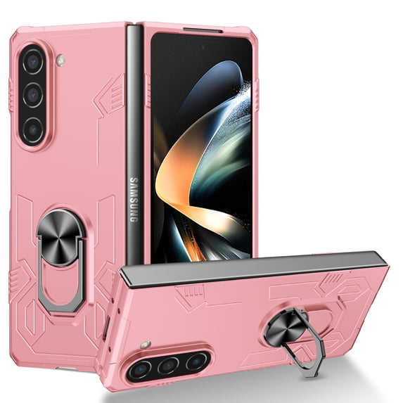 ELEHOLD Slim Case for Samsung Galaxy Z Fold 7 Rugged Case with Metal Ring Holder Kickstand Work with Magnetic Car Mount Holder Shockproof Case for Samsung Galaxy Z Fold 7, Pink