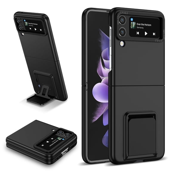 ELEHOLD Slim Fit Case for Samsung Galaxy Z Flip 3 with Thickened Lens Frame Invisible Hidden Kickstand Non-Slip Full Body Shockproof Protective Cover for Samsung Z Flip 3, Black