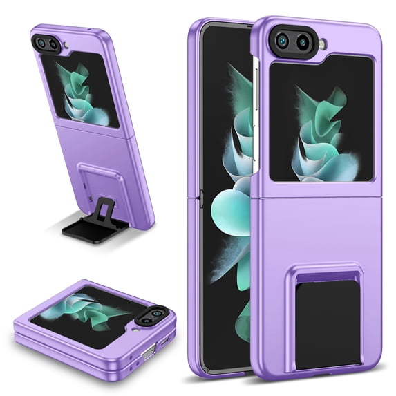 ELEHOLD Slim Fit Case for Samsung Galaxy Z Flip 5 with Thickened Camera Lens Frame Invisible Foldable Kickstand Non-Slip Full Body Shockproof Protective Cover for Samsung Z Flip 5, Purple