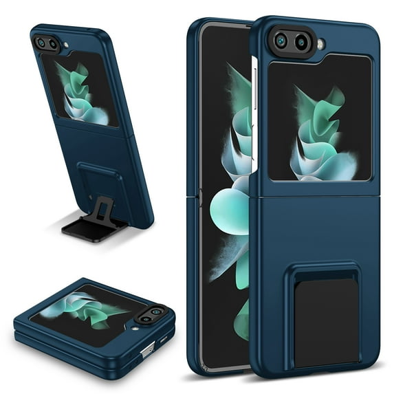 ELEHOLD Slim Fit Case for Samsung Galaxy Z Flip 5 with Thickened Camera Lens Frame Invisible Foldable Kickstand Non-Slip Full Body Shockproof Protective Cover for Samsung Z Flip 5, Darkblue