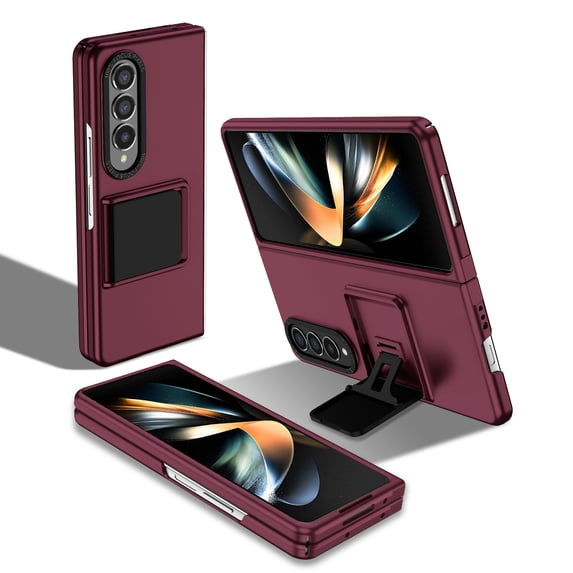 ELEHOLD Slim Fit Case for Samsung Galaxy Z Fold 3 with Thickened Camera Lens Frame Invisible Hidden Kickstand Non-Slip Full Body Shockproof Protective Cover for Samsung Z Fold 3,Winered