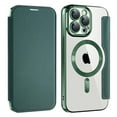 thumbnail image 1 of ELEHOLD Slim Flip Wallet Case for iPhone 16 Plus  with Transparent Clear Back RFID Card Holders Magnetic Closure Compatible with Mag Safe Shockproof Anti-Scratches, Green, 1 of 7