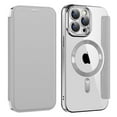 thumbnail image 1 of ELEHOLD Slim Flip Wallet Case for iPhone 16 Plus  with Transparent Clear Back RFID Card Holders Magnetic Closure Compatible with Mag Safe Shockproof Anti-Scratches, Grey, 1 of 7