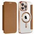 thumbnail image 1 of ELEHOLD Slim Flip Wallet Case for iPhone 16 Pro Max  with Transparent Clear Back RFID Card Holders Magnetic Closure Compatible with Mag Safe Shockproof Anti-Scratches, Brown, 1 of 7
