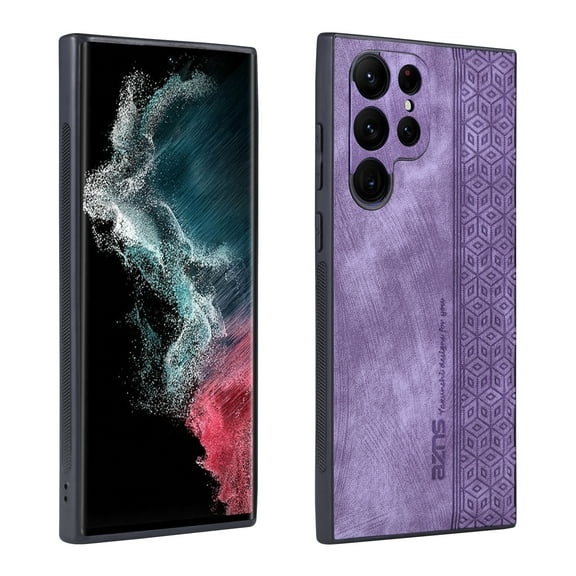 ELEHOLD Slim Leather Case for Samsung Galaxy S23 Ultra 2023 Release, Luxury Premium Leather Embossed Pattern Full Body Protection Shockproof Scratch-Resistant Case, Purple