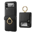 thumbnail image 1 of ELEHOLD Slim Leather Case for Samsung Galaxy Z Flip 4,Camera Lens Protection Built-in Ring Holder Anti-Slip Anti-Fingerprint Shockproof Case for Samsung Z Flip 4,Black, 1 of 10
