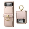 thumbnail image 1 of ELEHOLD Slim Leather Case for Samsung Galaxy Z Flip 4,Camera Lens Protection Built-in Ring Holder Anti-Slip Anti-Fingerprint Shockproof Case for Samsung Z Flip 4,Gold, 1 of 10