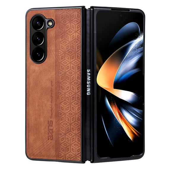 ELEHOLD Slim Leather Case for Samsung Galaxy Z Fold 5, Luxury Premium Leather Embossed Pattern Full Body Protection Shockproof Scratch-Resistant Case for Samsung Z Fold 5, Brown