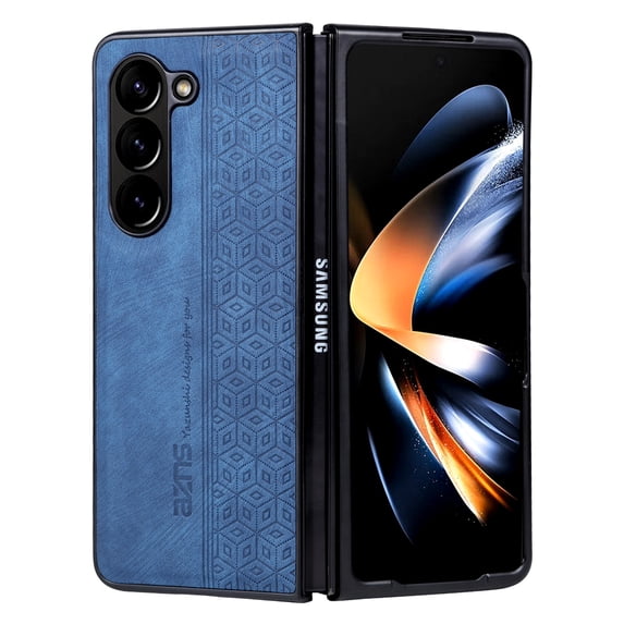 ELEHOLD Slim Leather Case for Samsung Galaxy Z Fold 5, Luxury Premium Leather Embossed Pattern Full Body Protection Shockproof Scratch-Resistant Case for Samsung Z Fold 5, Blue