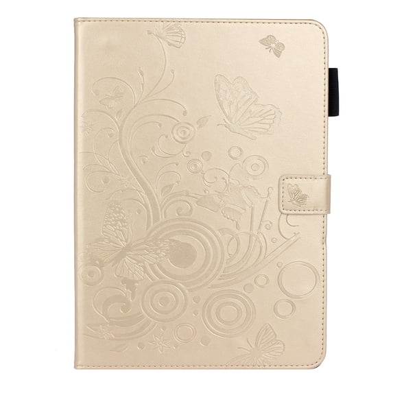 ELEHOLD Slim Leather Case for iPad 10th Gen 10.9" 2022, Embossed Butterflies Pattern with Card Slots Kickstand Multi-Functional Folio Shockproof Case,Gold