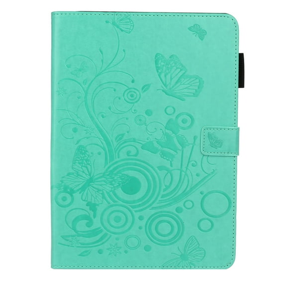 ELEHOLD Slim Leather Case for iPad 10th Gen 10.9" 2022, Embossed Butterflies Pattern with Card Slots Kickstand Multi-Functional Folio Shockproof Case,Green