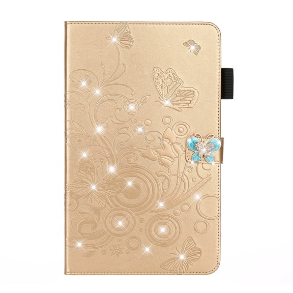 ELEHOLD Slim Leather Case for iPad 10th Gen 10.9" 2022, Embossed Butterflies Pattern Glitter Diamond Card Slots Kickstand Multi-Functional Folio Case,Gold