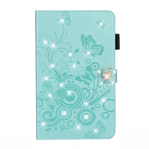 ELEHOLD Slim Leather Case for iPad 10th Gen 10.9" 2022, Embossed Butterflies Pattern Glitter Diamond Card Slots Kickstand Multi-Functional Folio Case,Green