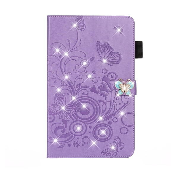 ELEHOLD Slim Leather Case for iPad 10th Gen 10.9" 2022, Embossed Butterflies Pattern Glitter Diamond Card Slots Kickstand Multi-Functional Folio Case,Purple