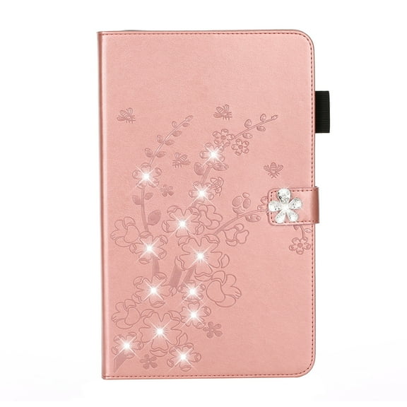 ELEHOLD Slim Leather Case for iPad 10th Gen 10.9" 2022, Embossed Flowers Pattern Glitter Diamond Card Slots Kickstand Magnetic Clasp Multi-Functional Folio Case,Rosegold