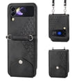 thumbnail image 1 of ELEHOLD Slim Leather Wallet Case for Samsung Galaxy Z Flip 4 with Card Slot Kickstand Function Magnetic Detachable Shoulder Strap for Z Flip 4-Black, 1 of 8
