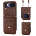 thumbnail image 1 of ELEHOLD Slim Leather Wallet Case for Samsung Galaxy Z Flip 4 with Card Slot Kickstand Function Magnetic Detachable Shoulder Strap for Z Flip 4-Brown, 1 of 8
