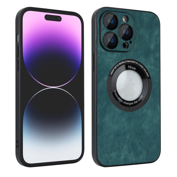 ELEHOLD Slim Magnetic Case for iPhone 11,PU Leather Stylish Logo View Window Camera Lens Protection Compatible with MagSafe Anti-Scratch Shockproof Case,Green