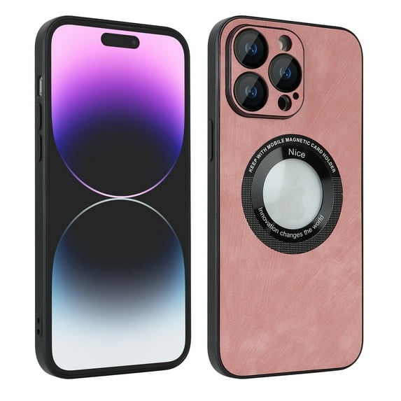 ELEHOLD Slim Magnetic Case for iPhone 11 Pro,PU Leather Stylish Logo View Window Camera Lens Protection Compatible with MagSafe Anti-Scratch Shockproof Case,Pink