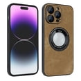 thumbnail image 1 of ELEHOLD Slim Magnetic Case for iPhone 14 Pro,PU Leather Stylish Logo View Window Camera Lens Protection Compatible with MagSafe Anti-Scratch Shockproof Case,Brown, 1 of 7