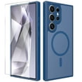 thumbnail image 1 of ELEHOLD Slim Magnetic Mag-Safe Case for Samsung Galaxy S24 Ultra, Shockproof Matte Protective Drop Protection Anti-Fingerprint Grip Camera Lens Bumper Case Cover with Screen Protector,Blue, 1 of 6