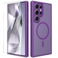 thumbnail image 1 of ELEHOLD Slim Magnetic Mag-Safe Case for Samsung Galaxy S25 Ultra, Shockproof Matte Protective Drop Protection Anti-Fingerprint Grip Camera Lens Bumper Case Cover with Screen Protector,Darkpurple, 1 of 6