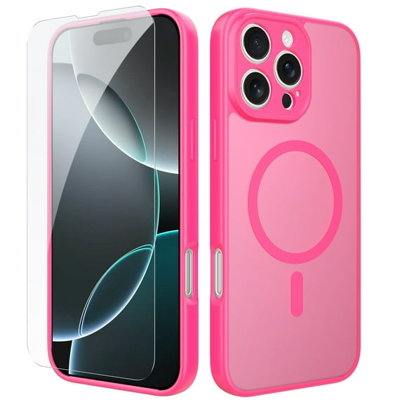 ELEHOLD Slim Magnetic Mag-Safe Case for iPhone 16 Plus, Shockproof Matte Protective Drop Protection Anti-Fingerprint Grip Camera Lens Bumper Case Cover with Screen Protector,Rose