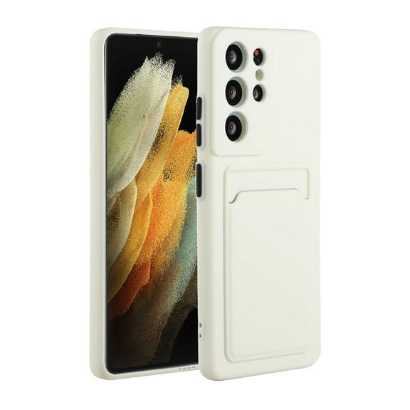 ELEHOLD Slim Silicone Case for Samsung Galaxy S24 Ultra,Card Wallet Back Case Card Holder Soft TPU Shockproof Anti-Scracth Lightweight Case for Galaxy S24 Ultra - White