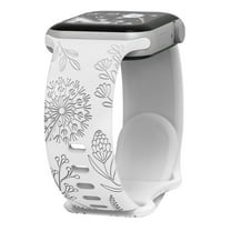 ELEHOLD Soft Silicone Floral Pattern Engraved Sport Women Strap Replacement Band Compatible for Apple iWatch Series SE/9/8/7/6/5/4/3/2/1 38/40/41mm,White