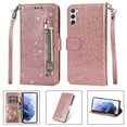 thumbnail image 1 of ELEHOLD Stylish Flip Wallet Case for Samsung Galaxy A36 5G,Bling Glitter Leather Zipper Pocket Card Slots Kickstand Function Magnetic Clasp Detachable Lanyard Purse Case,Rosegold, 1 of 1