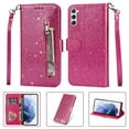 thumbnail image 1 of ELEHOLD Stylish Flip Wallet Case for Samsung Galaxy S23 FE,Bling Glitter Leather Zipper Pocket Card Slots Kickstand Function Magnetic Clasp Detachable Lanyard Purse Case,Rose, 1 of 1