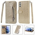 thumbnail image 1 of ELEHOLD Stylish Flip Wallet Case for Samsung Galaxy S24 Plus,Bling Glitter Leather Zipper Pocket Card Slots Kickstand Function Magnetic Clasp Detachable Lanyard Purse Case,Gold, 1 of 1