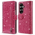 thumbnail image 1 of ELEHOLD Stylish Flip Wallet Case for Samsung Galaxy Z Fold 7,Bling Glitter Leather Zipper Pocket Card Slots Kickstand Function Magnetic Clasp Detachable Lanyard Purse Case,Rose, 1 of 7
