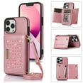 thumbnail image 1 of ELEHOLD Stylish Wallet Case for iPhone 12 Pro Max 6.7inch,Flip Card Slots Diamond Bling Sparkle Design RFID Blocking Detachable Shoulder Strap for Girls Women Purse Case,Pink, 1 of 7