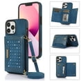 thumbnail image 1 of ELEHOLD Stylish Wallet Case for iPhone 12 Pro Max 6.7inch,Flip Card Slots Diamond Bling Sparkle Design RFID Blocking Detachable Shoulder Strap for Girls Women Purse Case,Blue, 1 of 7