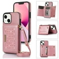 thumbnail image 1 of ELEHOLD Stylish Wallet Case for iPhone 13 6.1 inch,Flip Card Slots Diamond Bling Sparkle Design RFID Blocking Detachable Shoulder Strap for Girls Women Purse Case,Pink, 1 of 7