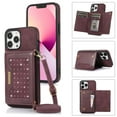 thumbnail image 1 of ELEHOLD Stylish Wallet Case for iPhone 13 Pro Max 6.7 inch,Flip Card Slots Diamond Bling Sparkle Design RFID Blocking Detachable Shoulder Strap for Girls Women Purse Case,Winered, 1 of 7