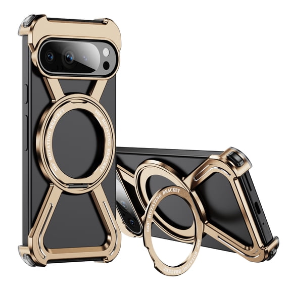 ELEHOLD Titanium Alloy Frame Phone Case For Google Pixel 9 Pro XL with 360° Ring Kickstand , Compatible with Mag-Safe Heavy-Duty Shockproof Case Cover for For Google Pixel 9 Pro XL,Desertgold