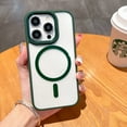 thumbnail image 1 of ELEHOLD Transparent Case For iPhone 15 Pro Shockproof Magnetic Rugged Cover, MagSafe Compatible, Metal Key, Slim&Lightweight, Deep Green, 1 of 8