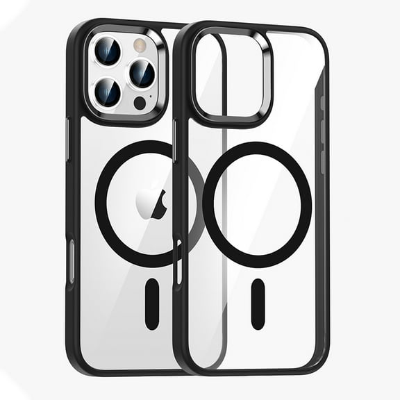 ELEHOLD Transparent Case For iPhone 15 Shockproof Magnetic Rugged Cover, MagSafe Compatible, Metal Key, Slim&Lightweight, Black