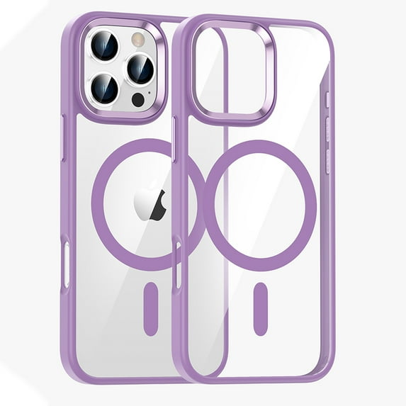 ELEHOLD Transparent Case For iPhone 16 Pro Max Shockproof Magnetic Rugged Cover, MagSafe Compatible, Metal Key, Slim&Lightweight, Violet