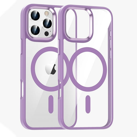 ELEHOLD Transparent Case For iPhone 16 Pro Max Shockproof Magnetic Rugged Cover, MagSafe Compatible, Metal Key, Slim&Lightweight, Violet